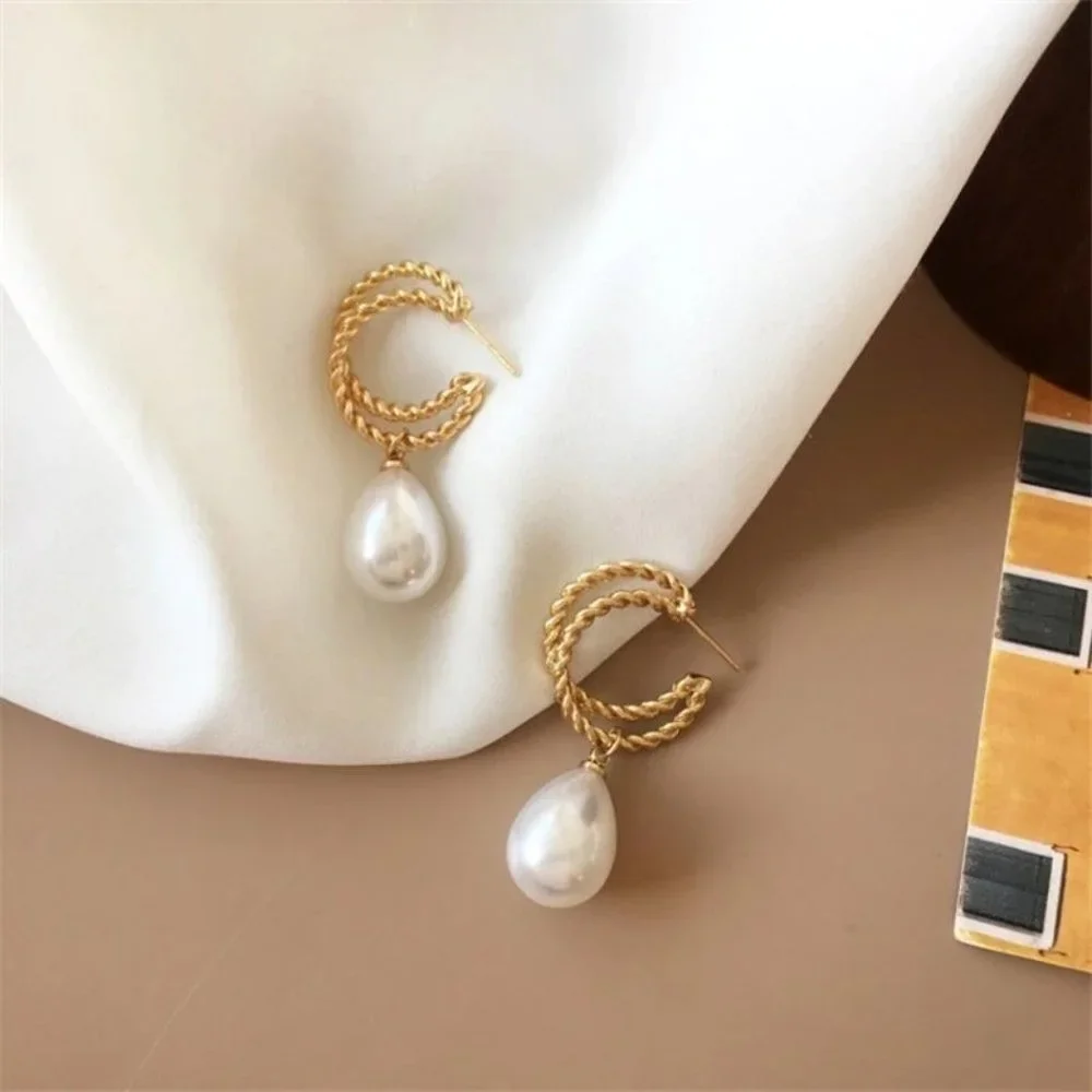 INS Style New Restore Simple Metal Hollow Pearl Earrings - Picture 5 of 6